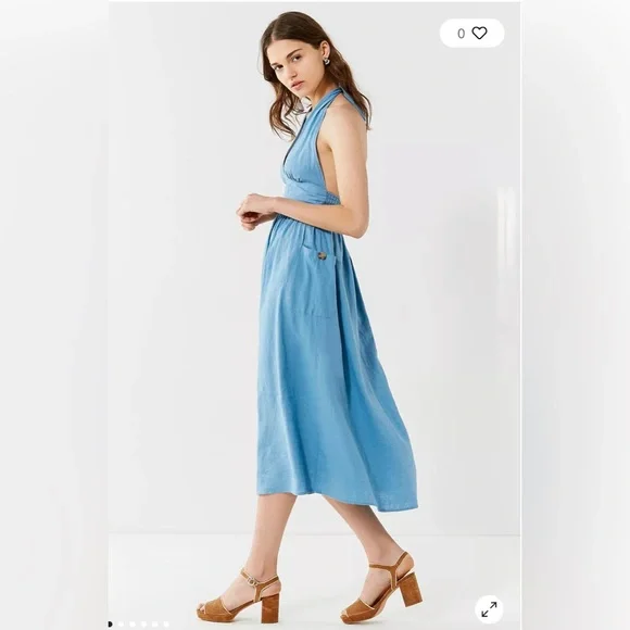 Urban Outfitters Betsey Niagara blue halter midi dress - Picture 2 of 6